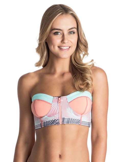 Pop Surf Zip Front Bandeau Bikini Top ARJX303195 Roxy