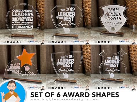 Set Of 6 Award Shapes With Bases Svg Laser Cut File Etsy