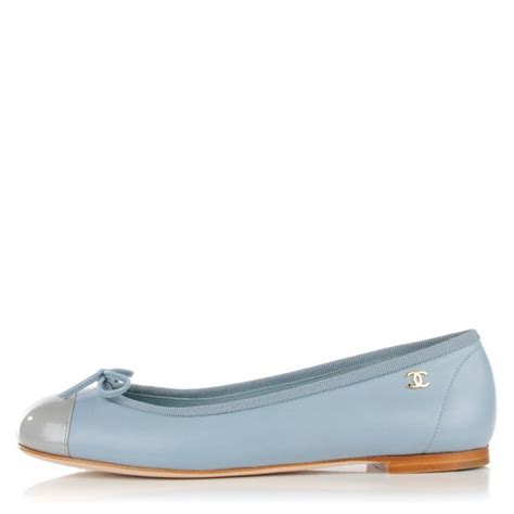 Chanel Lambskin Patent Cc Cap Toe Ballerina Flats Blue