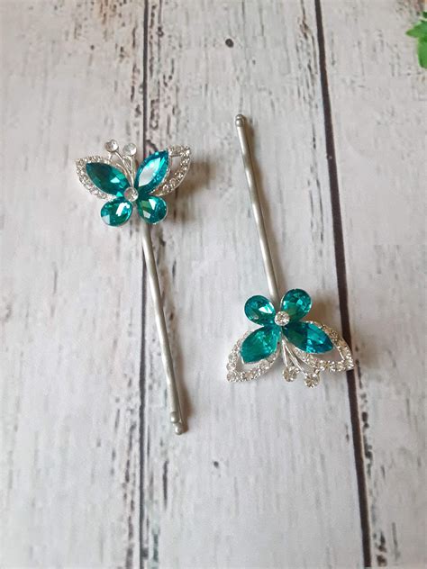 Tuquoise Butterfly Bobby Pins Set Of 2 Butterflies Bobby Pins T