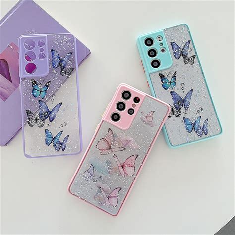 Glitter Borboleta Capa De Silicone Macio Para Samsung Galaxy S Ultra