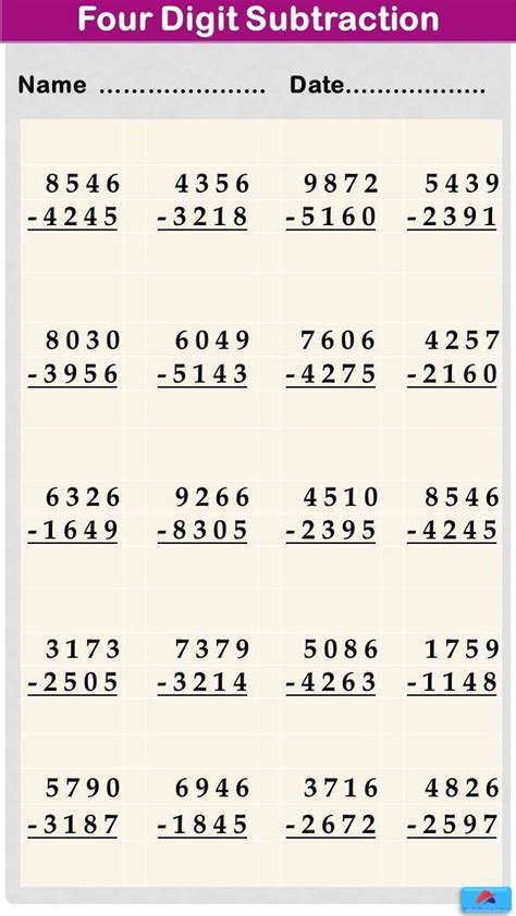 Four Digit Subtraction Worksheets In 2022 Subtraction Worksheets 2nd