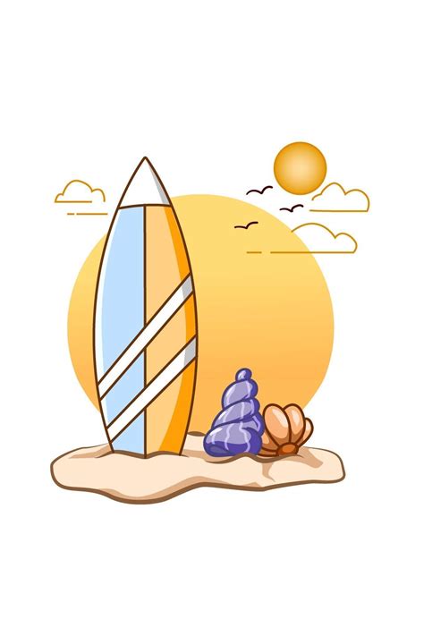 Surfing Board In Beach In Summer Cartoon Illustration 3226657 Vector