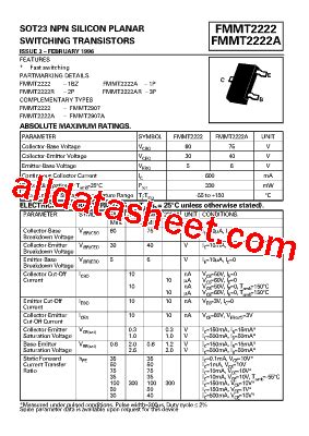 FMMT2222A 1P Datasheet PDF List Of Unclassifed Manufacturers