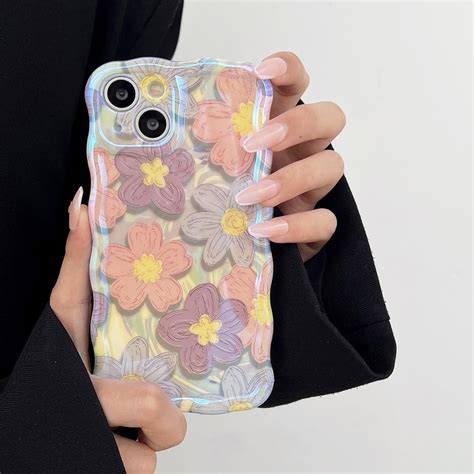 EYZUTAK Case For IPhone 15 Colorful Retro Oil Painting Print Flowers