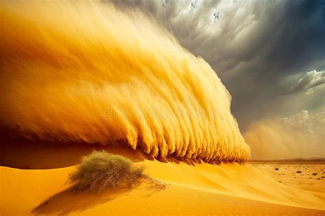 Large Sand Storm Formed Over Desert Dune Natural Disaster Made With