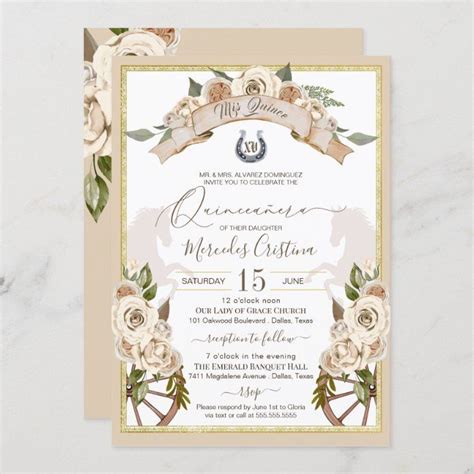 Cream White Roses Western Charro Quinceanera Invitation Zazzle Artofit