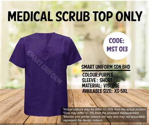 Mst 013 Ready Stock Medical Scrub Top Only Purple Smart Uniform Malaysia