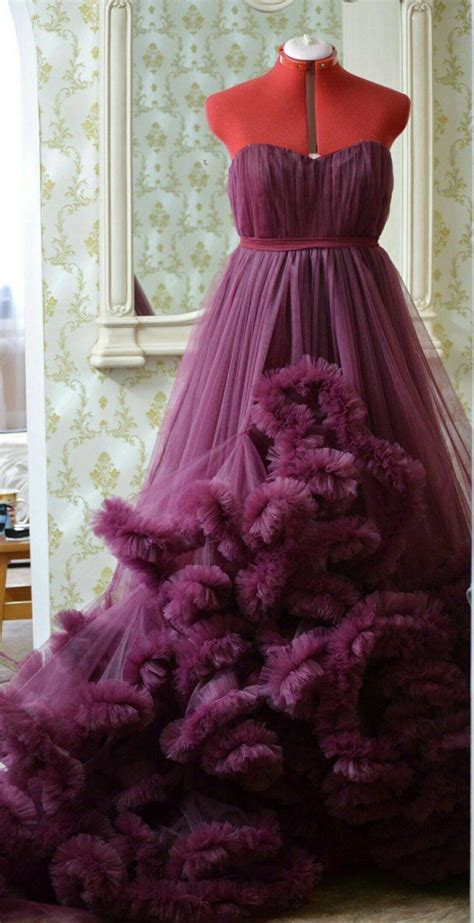 Maternity Ruffled Tulle Dress Photoshoot Pregnancy Purple Cloud Dress