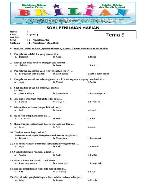 Soal Kelas 1 Sd Tema 7