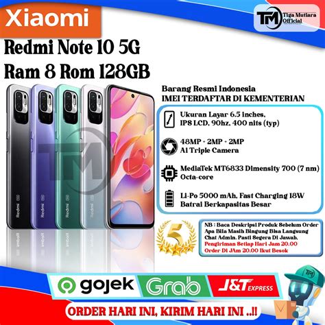 Jual Xiaomi Redmi Note 10 5G Ram 8 Rom 128GB Segel Original