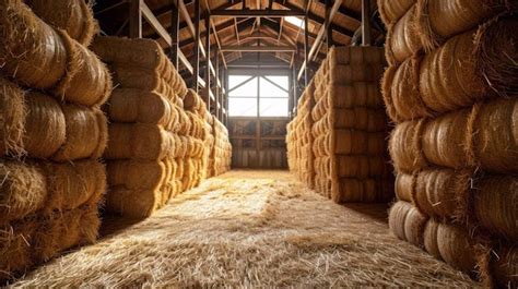 Premium Photo Shot Of A Barn Loft Filled With Neatly Stacked Straw Bales