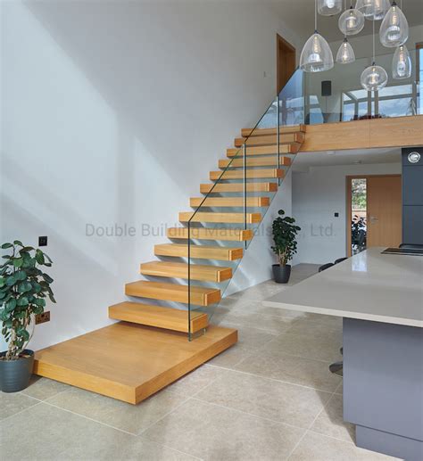 Indoor Outdoor Straight Staircase Wood Floating Staircase Steel