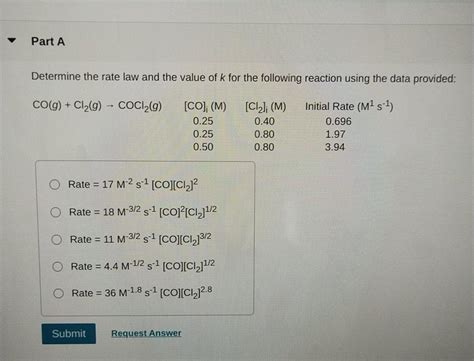 Solved Part A Determine The Rate Law And The Value Of K For Chegg