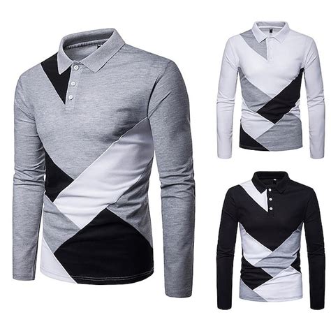 Men S Golf Shirt Tennis Shirt Black White Grey Long Sleeve Lightweight