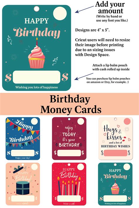 Birthday Money Card Holder PNG SVG Designs Lip Balm Pouch Etsy In