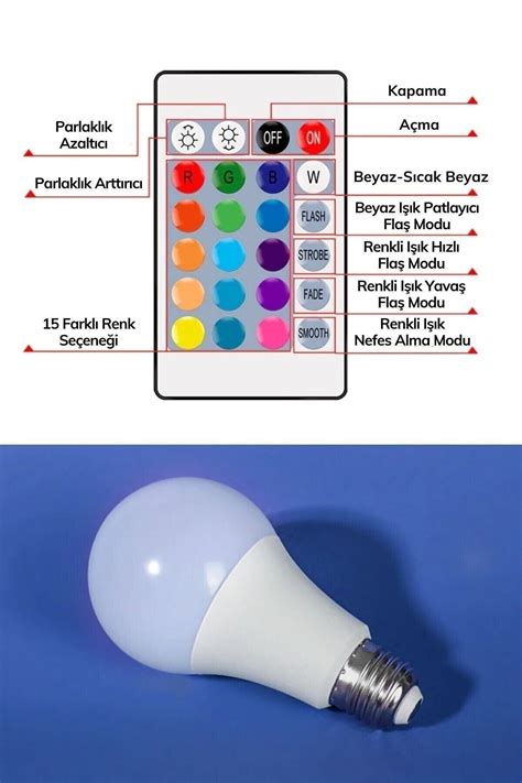 Bov A Led Uzaktan Kumandal Renk De I Tiren Ampul Rgb W Beyaz Lamba