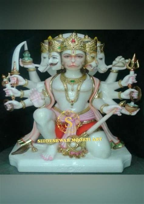 Painted Hindu Marble Punchmukhi Hanuman Statue For Worship Size Ft