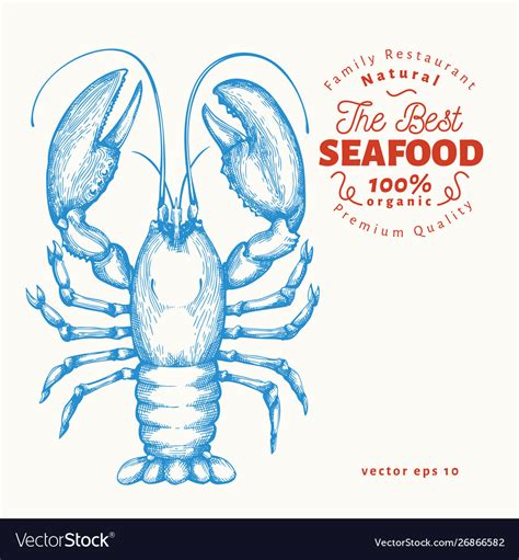 Lobster Hand Drawn Seafood Engraved Style Vector Image