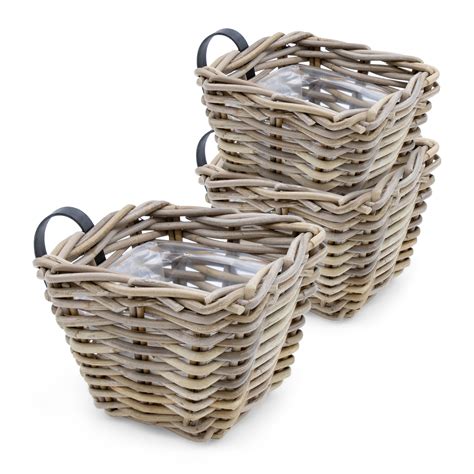 Rattan Balkonkasten Natur 3er Set 15 X 15 Cm Weide Pflanzkorb Mit