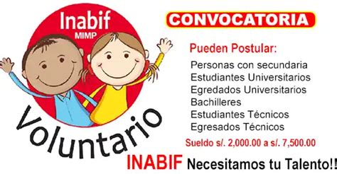 Convocatoria Inabif Lanza Vacantes Laborales Para Hombres Y Mujeres A