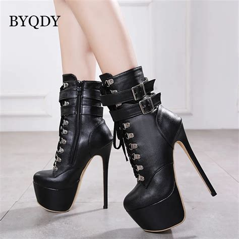 Byqdy Mulheres Outono Botas De Tornozelo Sexy Salto Alto Plataforma