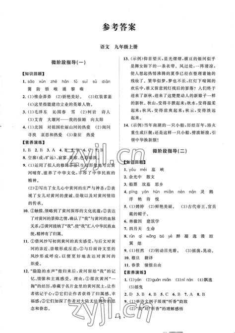 初中同步练习册分层卷九年级语文人教版所有年代上下册答案大全——青夏教育精英家教网——