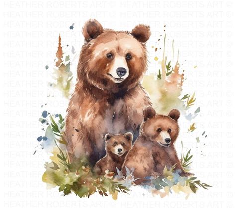 Grizzly Bear Watercolor Clipart Grizzly Bear Cute Clip Art Card