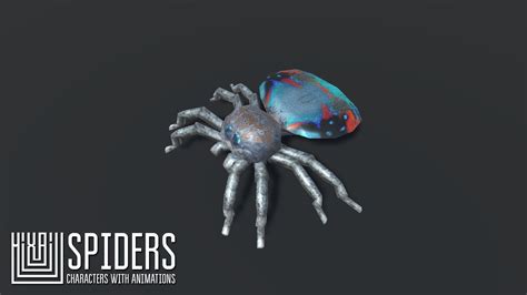 3D Model Spiders Characters With Animations VR AR Low Poly Rigged