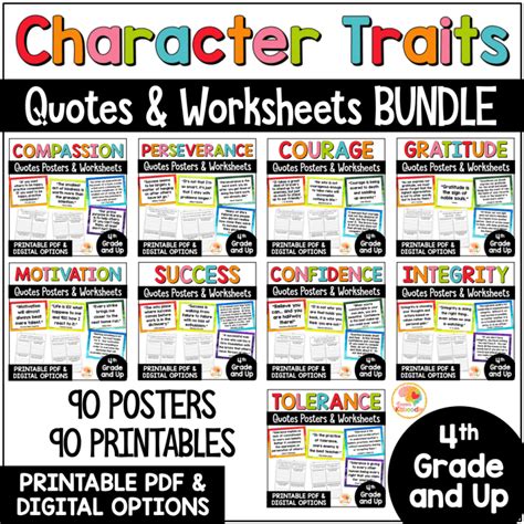 Character Traits Quotes Posters And Reflection Activities Bundle