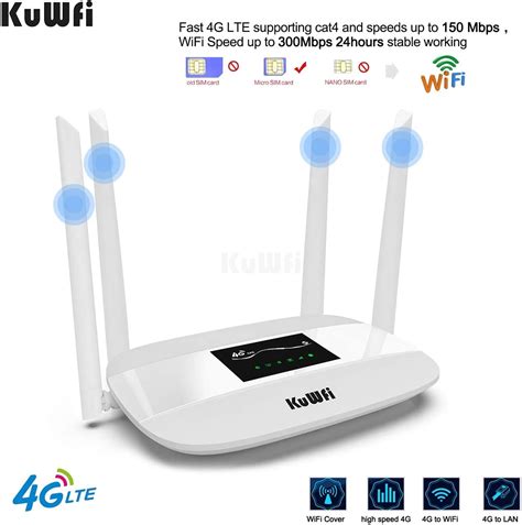 KuWFi 300Mbps 4G LTE CPE, Unlocked 4G CPE Wireless Router with SIM Card ...