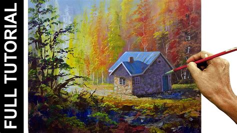 Tutorial Acrylic Painting Landscape House In Autumn Forest