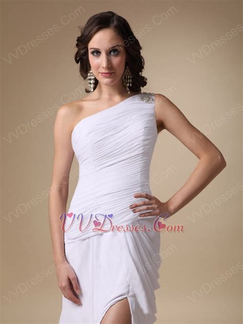 Elegant One Shoulder Long Side Split White Prom Dress