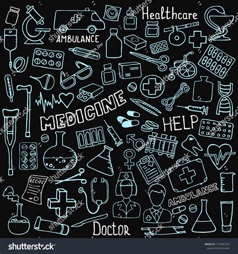 Cutest Doodle Medicine Icon Set Your Stock Vector Royalty Free