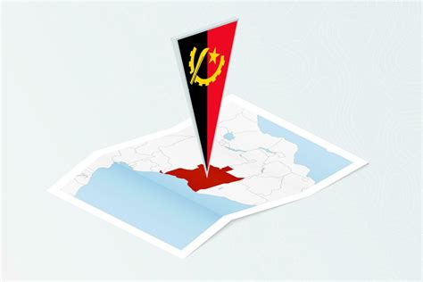 Isométrica Papel Mapa De Angola Con Triangular Bandera De Angola En