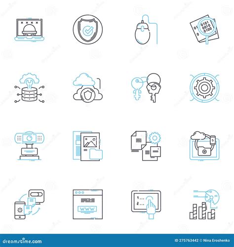 Digital Cybersecurity Linear Icons Set Encryption Firewall Malware