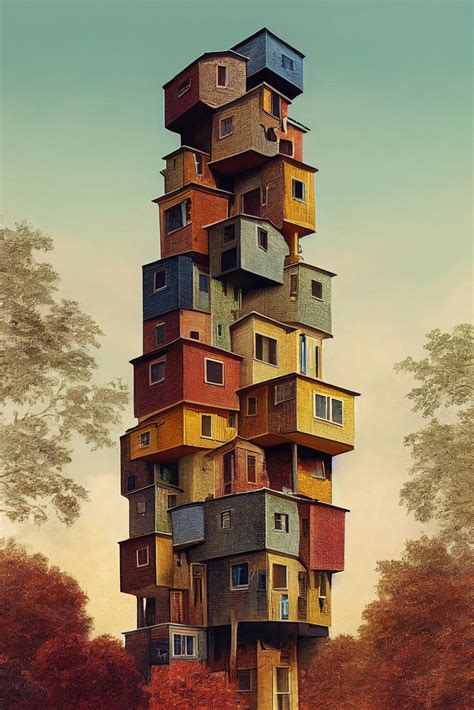 Prompt Used Houses Stacked On Top Of Each Other Into A Tall Tower A