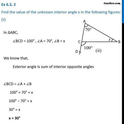 Find The Value Of The Unknown Interior Angle X Teachoo Class