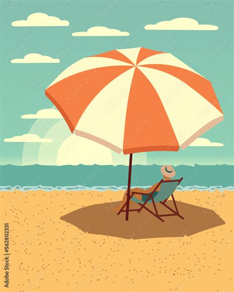 Seascape A Man In A Beach Chair Under A Beach Umbrella On A Sea Beach