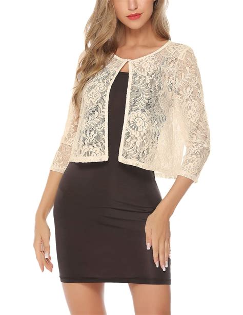 Abollria Womens Shrugs Summer Floral Lace 34 Sleeve Open Front Bolero