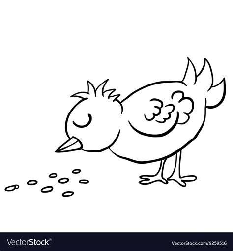 Black and white bird eating seed Royalty Free Vector Image