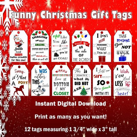 Printable Funny Christmas Gift Tags, Digital Christmas Gift Tags, Funny ...