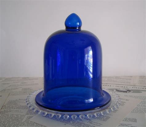 Cobalt Blue Glass Dome With A Candlewick Glass Plate Vintage