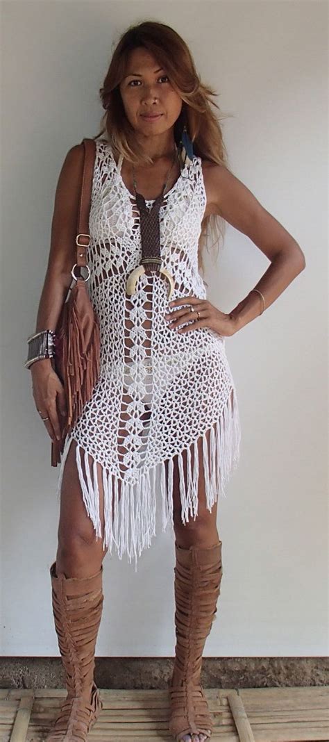 Cruz Crochet Vestido Boho Con Fleco Largo Blanco O Por Spellmaya