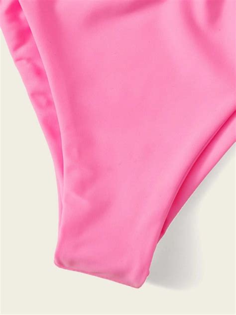 Секси розов бански Ruched Bandeau Tie Side Bikini Swimsuit EMMA