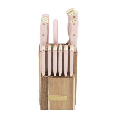 Farberware 15 Piece Triple Riveted Stainless Steel Knife Set With Acacia Block Blush Gold