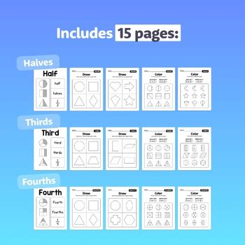 Partitioning Shapes Worksheets Halves Thirds Fourths 1st 2nd Grade