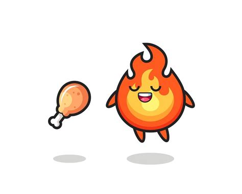 Cute Fire Floating And Tempted Because Of Fried Chicken 3426643 Vector