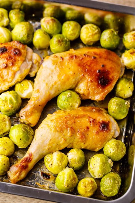 Honey Dijon Sheet Pan Chicken With Garlic Roasted Brussels Sprouts