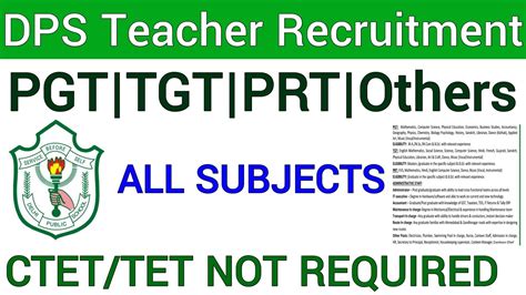 Dps Teachers Vacancy Ii All Subjects Prt Tgt Pgt Other Posts Ii